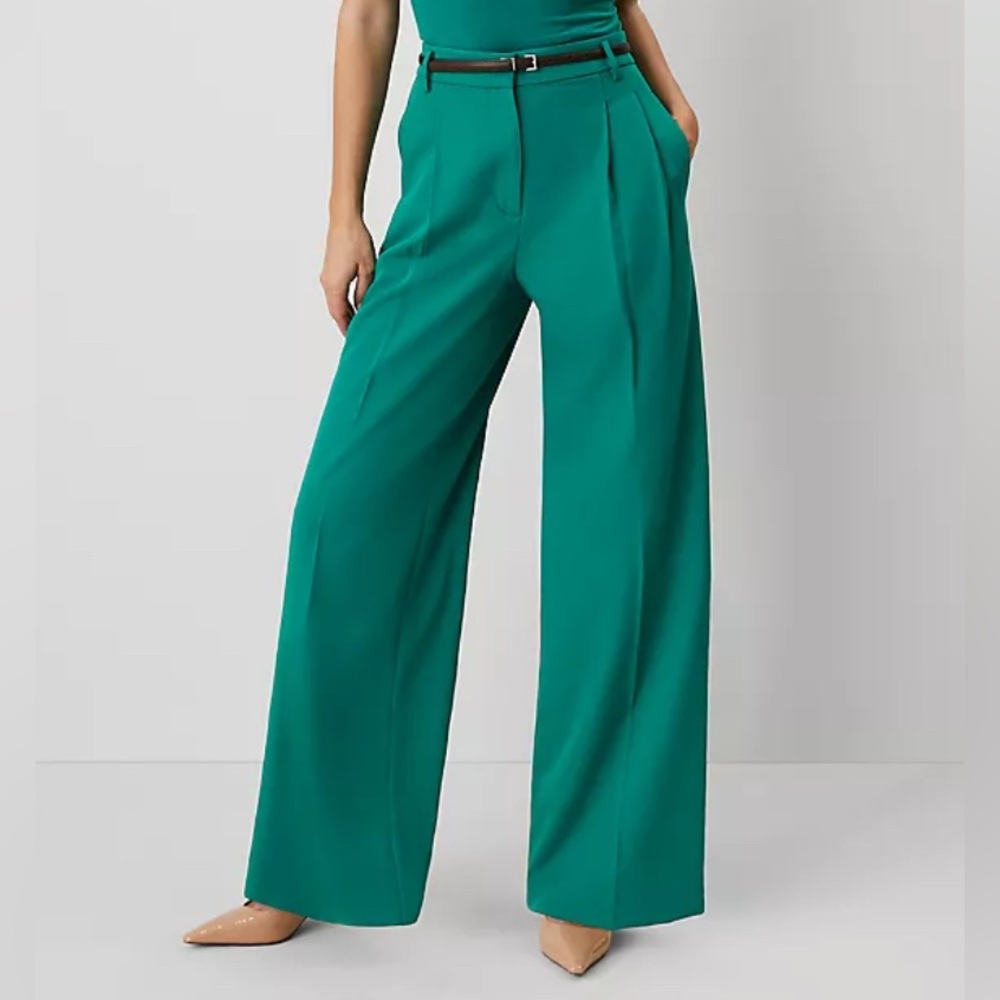 Ann Taylor Green Wide-Leg Pleated Pants NWT